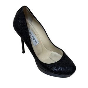 Jimmy Choo Women Sequin Platform Pumps 36 6 Black Glam Evening Stiletto Heel